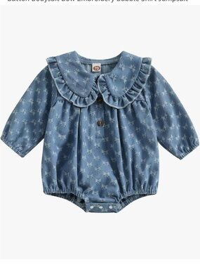 Blue Star-Print Ruffle Collar Baby Romper